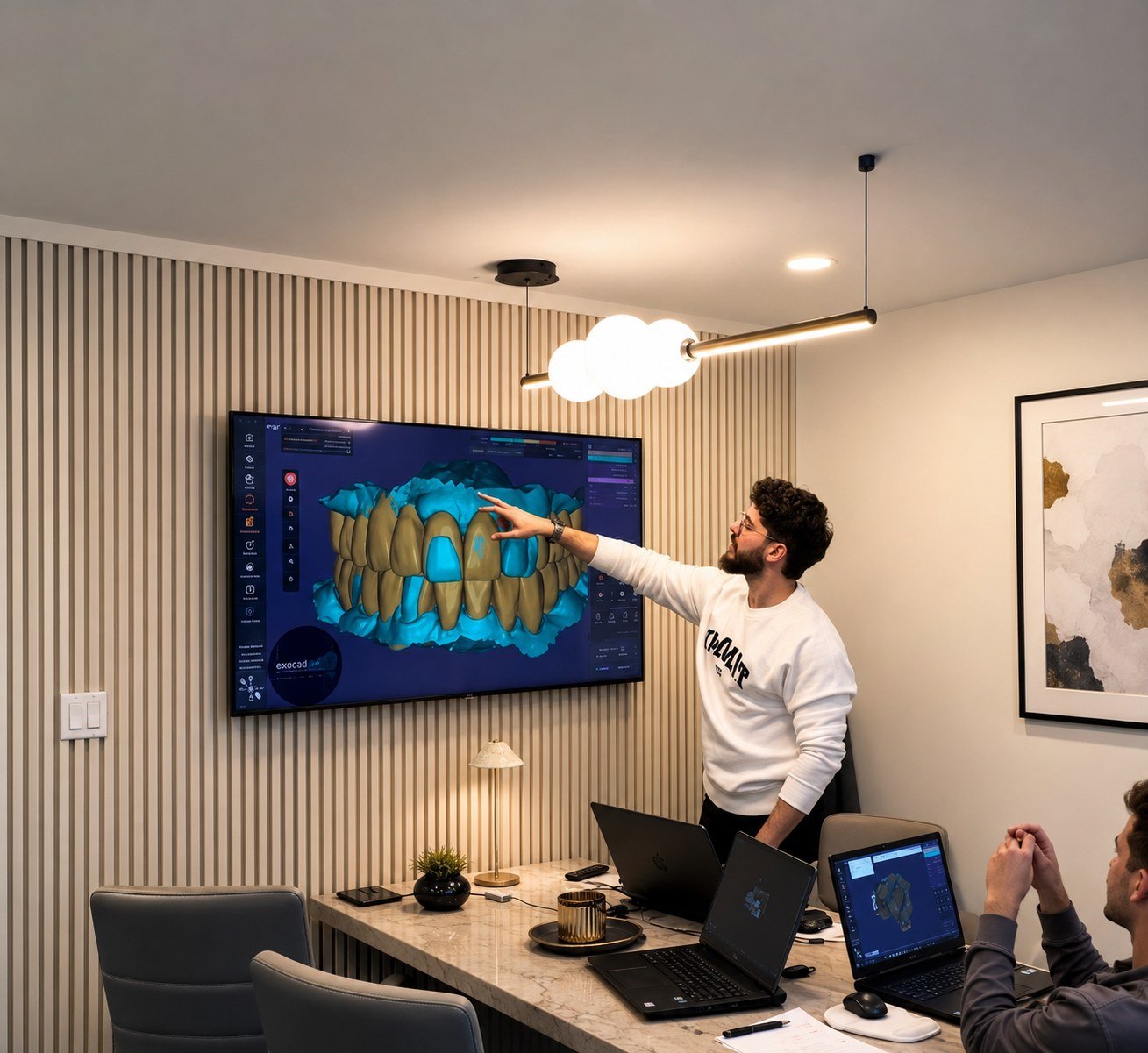 Premium in-office CAD training with Exocad workflow displayed on a large screen
